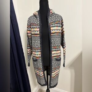 Monteau long knit cardigan sweater hoodie. Size Small.